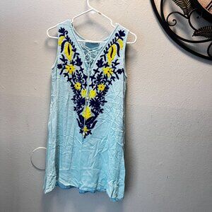 Lapogee Boho Embroidered Sleeveless Tunic Dress - Small - Light Blue  Floral